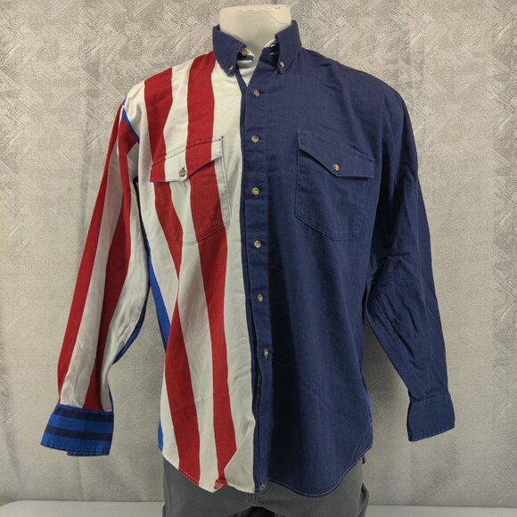Roper Rodeo Blue Shirt Mens Large Red White Blue Western Button Long Sleeve VTG - Picture 1 of 10
